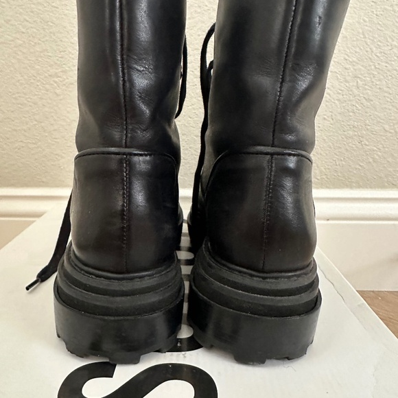 SCHUTZ Maylova Block Heel Platform Combat Boots LEATHER BLACK Size 7.5 - Picture 2 of 9